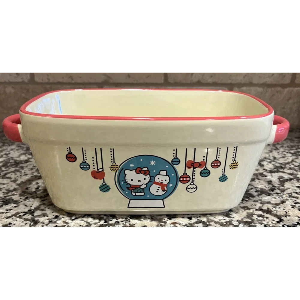 Hello Kitty Xmas Let It Snow Globe Rectangular Loaf Pan Holiday Ceramic ZRike‎